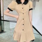 Short-sleeve Pleated Mini Shirt Dress