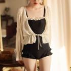 Set: Ruffled Swimsuit + Tie-front Cover-up