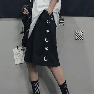 Couple Matching Elastic Waist Star And Moon Print Shorts