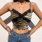 Lace Panel Animal Print Cropped Camisole Top