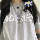 Letter Elbow-sleeve T-shirt Gray - One Size