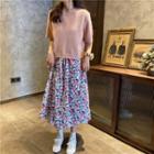 Plain Short-sleeve Knit Top / Floral Midi Skirt