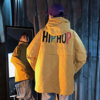 Lettering Button-detail Hoodie