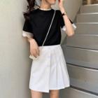 Lace Trim Short-sleeve T-shirt / Mini A-line Skirt