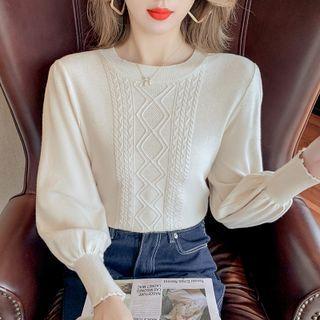 Lantern-sleeve Cable Knit Top