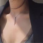 Rhinestone Bar Drop Necklace Silver - One Size