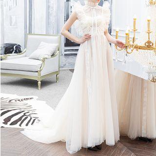 Eyelet Lace Sleeveless A-line Evening Gown