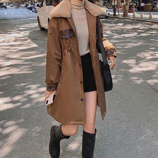 Faux Fur Trim Button-up Coat