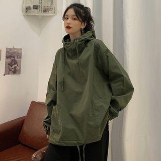 Drawstring Hem Front Pocket Hooded Top