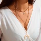 Horn Layered Necklace 8879 - Gold - One Size