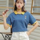 Short-sleeve Collared Embroidered T-shirt