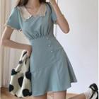 Short Sleeve Lace Trim Mock Two Piece Mini A-line Dress