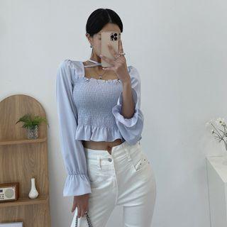 Beribboned Smocked Crop Top