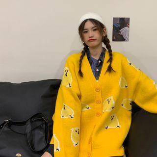Chicken Jacquard Cardigan Yellow - One Size