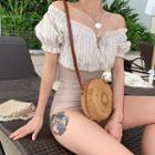 Striped Panel Off-shoulder Swimsuit