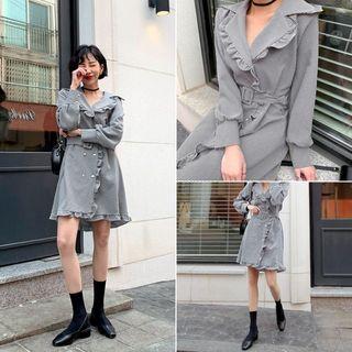 Frill-trim Gingham Coatdress With Belt