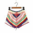 Color Block Knit Hot Pants Stripes - Red & Blue & Yellow - One Size
