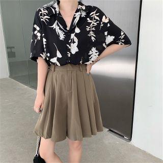 Print Loose-fit Short-sleeve Shirt / Plain Dress Shorts
