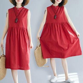 Plain Tank Top Stand-collar Shirtdress