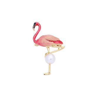 Fashion And Elegant Enamel Flamingo Freshwater Pearl Brooch Golden - One Size