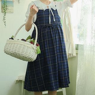 Plaid Midi Overall Dress