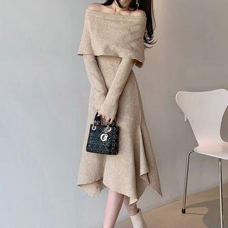 Off-shoulder Knit Midi A-line Dress