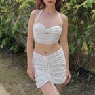 Set: Halter Crop Top + Drawstring Mini Pencil Skirt