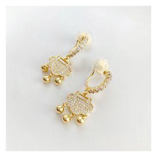 Lock Rhinestone Alloy Dangle Earring 1 Pair - Clip-on Earrings - Gold - One Size