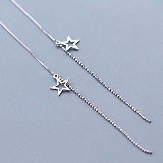 925 Sterling Silver Star Fringed Earring S925 Silver - Threader Earring - Hollow Star - One Size