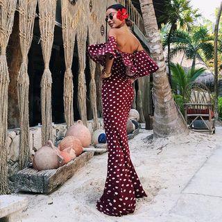 Dot Off-shoulder Ruffle Dress