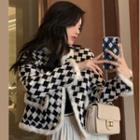 Checkerboard Contrast Trim Tweed Jacket