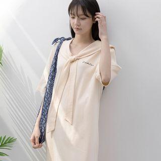 Sailor-collar Embroidered Midi Dress