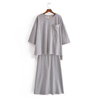 Set: Elbow-sleeve Pocket Detail T-shirt + Midi A-line Skirt