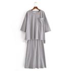 Set: Elbow-sleeve Pocket Detail T-shirt + Midi A-line Skirt