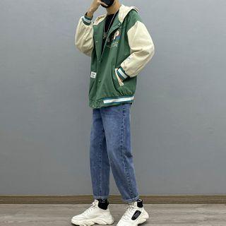 Lettering Hooded Jacket / Long-sleeve T-shirt / Straight-leg Jeans