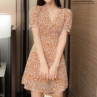 Chiffon V-neck Floral Print Dress