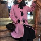Ribbon-accent Long Wool Jacket Cherry Pink - One Size