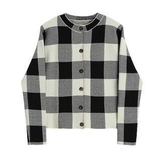 Plaid Cardigan Black & White & Gray - One Size