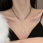 Bow Faux Crystal Pendant Alloy Necklace