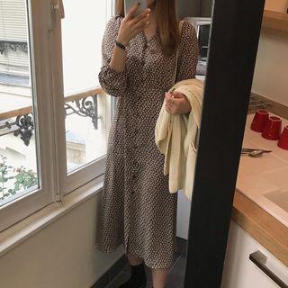 3/4-sleeve Floral Midi Dress As Shown In Figure - One Size
