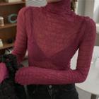 Mock-neck Shirred Blouse / Knit Sweater Vest