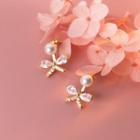 Bow Rhinestone Faux Pearl Sterling Silver Swing Earring 1 Pair - Gold & White - One Size