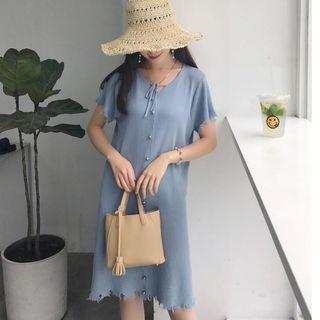 Buttoned Short-sleeve Knit Dress
