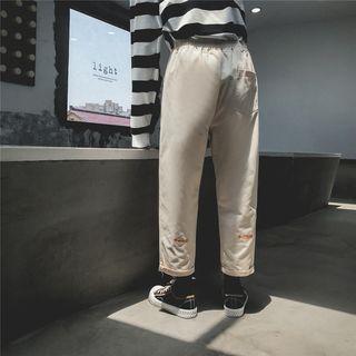 Mock Belt Letter Embroidered Straight-cut Pants