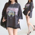 Distressed-trim Letter Print T-shirt