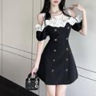 Mock Two-piece Cold-shoulder Double-breasted Dress