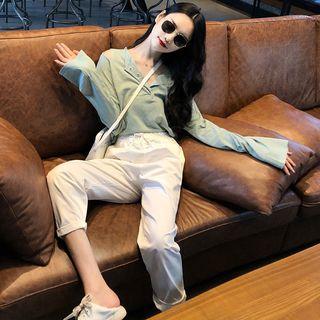 Long-sleeve Cut Out T-shirt / Cropped Tapered Pants