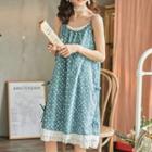 Spaghetti Strap Dotted Panel Lace-up Sleep Dress