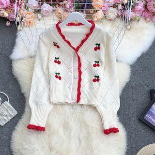 Cherry Pattern V-neck Cardigan