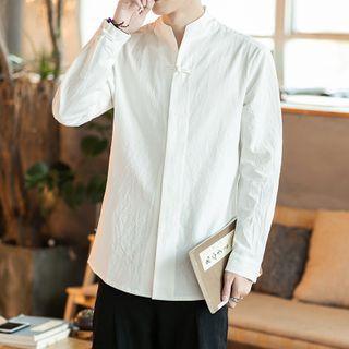Long-sleeve Plain Frog-button Shirt